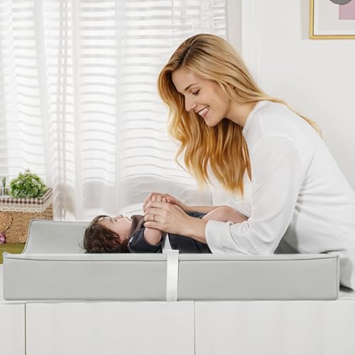 Baby Changing Pad, Waterproof Diaper Changing Pad for Dresser and Table, Leather Wipeable and Easy to Clean, Light Grey 78 * 40 * 11Cm ﻿