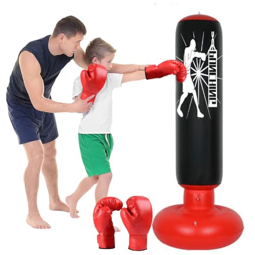 Inflatable Punching Bag 160cm Free Standing Boxing Bag with Gloves | Thicken Sparring Fitness Speed Training Column Practice Equipment for Home MMA Taekwondo Decompression Kickboxing Adults Kids