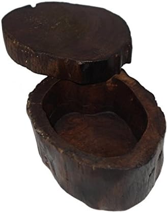 Handmade Wooden Box Teak Wood Trinket Box Swivel Lid (Old Wood, Dark)