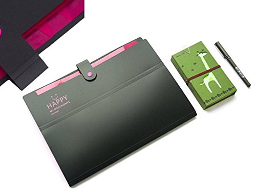 FHEAL 4 (Pack) 5 Pockets A4 Letter Size Expandable Accordion File Folders Two-Tone Expanding Top Table Snap Closure Paper Organizer Storage Black - Thumbnail 6