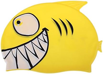 Children Cartoon Swimming Cap Silicon Diving Waterproof Cartoon Swimming Cap Shark Yellow