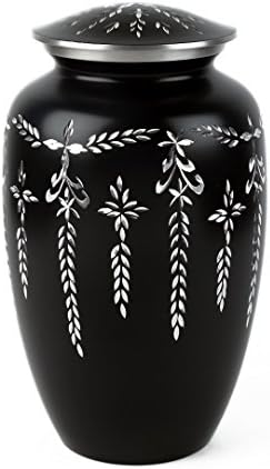Enshrined Memorials Cremation Urn for Ashes - Nyx Series Affordable Solid Aluminum Metal Quality Handcrafted for Human Funeral Burial Large 10 inch, Rustic Black Diamond Cut