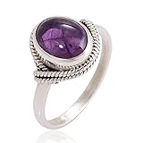Chuvora 925 Sterling Silver Amethyst Gemstone Oval Rope Edge Vintage Band Ring Size 6, 7, 8