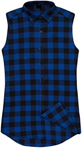 Genhao Men's Fashion Casual Loose Fit Sleeveless Shirts dark blue US L