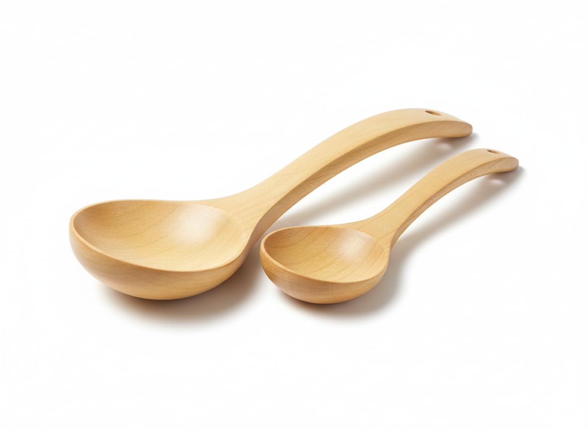 Photo 1 of 2 Pack Wooden Ladle Set (Large & Small) – Handmade Long Handle Soup Ladles for Cooking & Serving, Natural Wood Kitchen Cookware