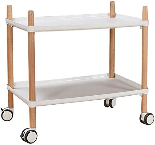 DEE Drinks Food Service Tray Carts，Abs Plastic Beech 2 Layer Restaurant Rubber Wheel with Brake Movable Nordic a Total Load of 30 Kg Kitchen Storage Trolleys Utility Hand Trucks,White,60 X 40 X 58 cm