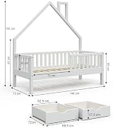 VitaliSpa Noemi House Bed White 70x140 cm with 2 Drawers for Kids view 3