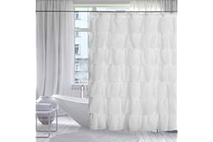 Gee Di Moda Gypsy Ruffled Shower Curtain in White (70x72) - Add Charm and Style to Your Bathroom Decor