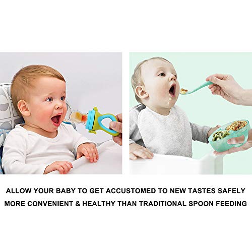 Vanly Baby Fresh Fruit Feeder Pacifier - 3 Different Sized Silicone Pouches, Fresh Food Feeder with Ring Holder, Baby Feeding Teething Toys Set