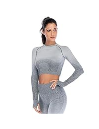 Snailify Ombre Crop Top Camiseta deportiva sin costuras cuello redondo Power Stretch Yoga Gym