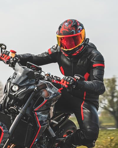 ILM Full Face Motorcycle Helmet for Men and Women – Motorcycle Helmet with 2 Visors Compatible with Pinlock Transparent and Coloured – Motocross Street Bike Helmet ECE Model Z501, Armor Red, M