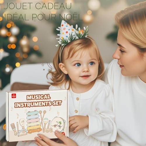 Lehoo Castle Montessori Enfant Jouet Instrument de Musique 1 2 3 Ans, Bebe Cadeau Jeux Xylophone Musicaux en Bois, Bebe Jouet Cadeau Fille Garçons