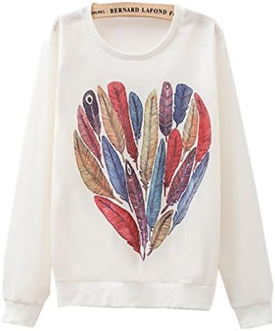 BOLA Harajuku Fashion Kawaii Sweatshirt Colorful Feathers Print Cute Sweat Hoodie