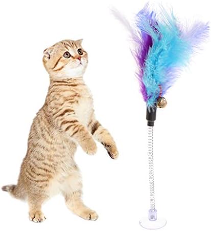 Yanhonin Cat Toys, Colourful Ball Feather Stick Spring Suction Cup Teaser for Pets Funny Interactive Bell