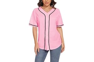 BAICAIYU Women's Baseball Jerseys Blank Button Down V-Neck Softball Team Uniform Fashion Simple Wide Stripe Short Sleeve