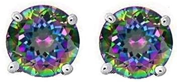 Rainbow Peacock Multi Color Round Cut CZ Basket Set Sterling Silver Stud Earrings 10mm
