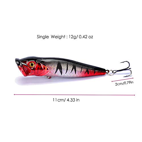 SunMine Fishing Lures 5pcs Fishing Bass Lures Popper Lure Shallow Swimbait Crankbait with Treble Hook 3D Fishing Eyes for Bass Trout Freshwater and Saltwater