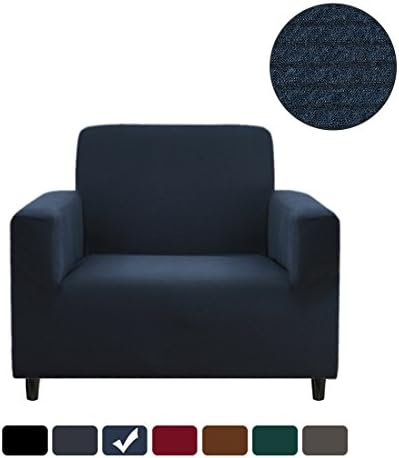 RUBEDER Stretch Chair Cover Armchair Sofa Slipcover 1-Piece Jacquard Polyester Spandex Fabric Elastic Furniture Protector (Knitted Stripe, Navy)