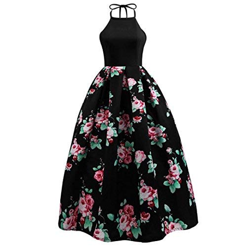 image for Zainafacai Women Halter Floral Long Swing Dress Sleeveless Prom Party 