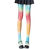 mdgfge Rainbow Women Sheer Tights Fishnet Sexy Colorful Hollow Out High Waist Pantyhose Gradient Stockings Small Sheer Mesh Design for Women Rainbow Pride Day Halloween Parade Party