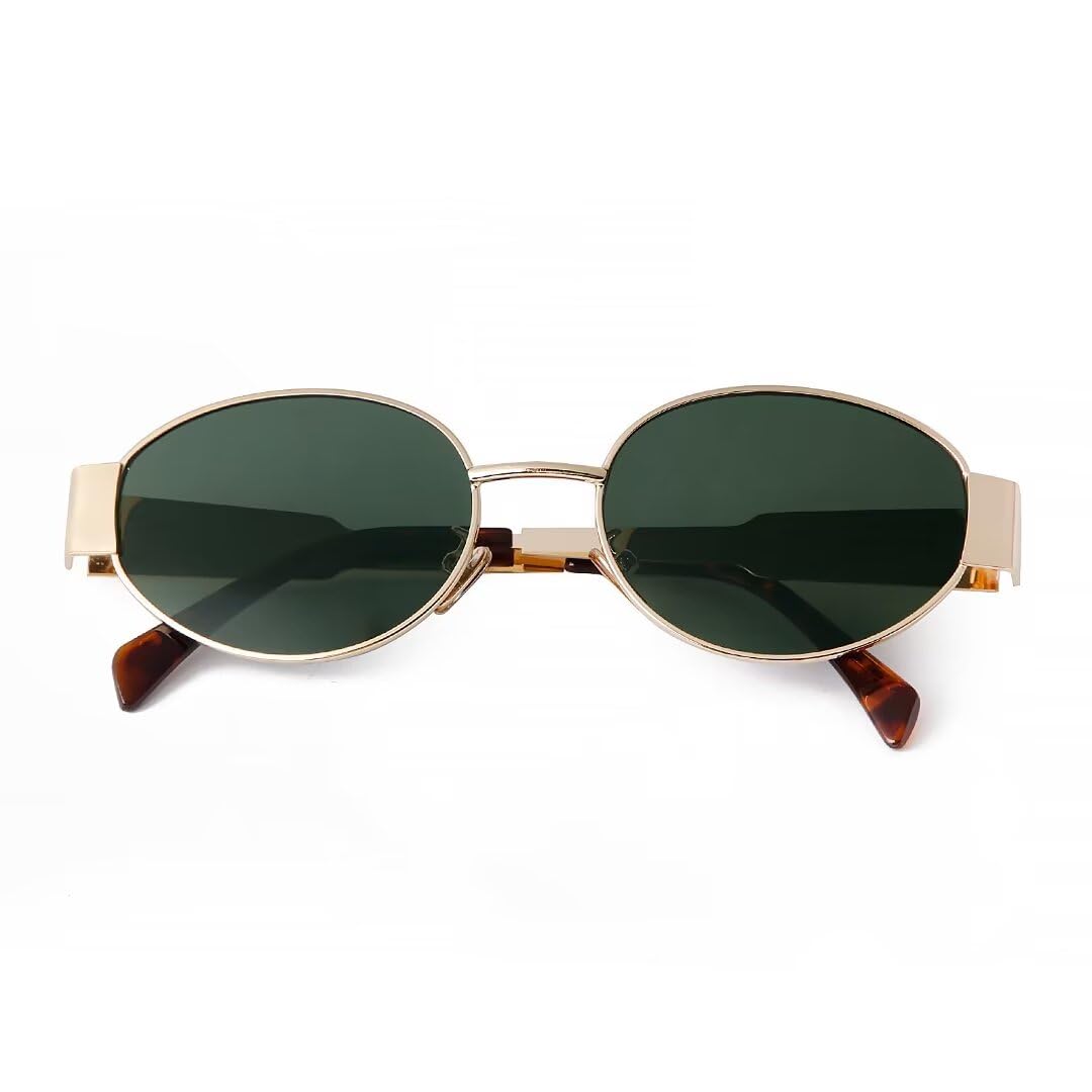 Photo 1 of DQbhzh Retro Oval Sunglasses for Women Men Trendy Small Gold Sun Glasses 90s Classic Metal Frame Shades UV400 Protection Gold Green