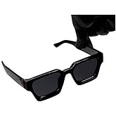 Street Knitted Thick Chunky Square Frame Shades for Men Women Retro Rectangle UV Protection Trendy Unisex Hip Hop Y2K Simple Designer Sunglasses Fashion Dark Black Sunglasses