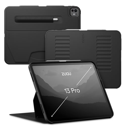 ZUGU CASE iPad Pro 13" Case, Ultra Slim Protective Case/Cover Designed for iPad Pro 13 (M4/M5) 2024/2025 Gen 7/8, Wireless Pencil Charging, Multiple Viewing Angles (Sleep/Wake Cover) - Black