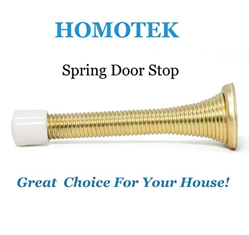 Bright Brass Spring Door Stops,3-1/8â€ Heavy Duty Door Stop - Flexible Spring Door Stopper with Low Mounted Baby Proof White Rubber Bumper Tips,12 Pack