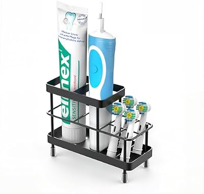 Suporte para escova de dentes de casa de banho, suporte para escovas elétricas em aço inoxidável para montagem na parede, suporte para escova de dentes para duche, organizador para casa de banho, 6 slots, preto