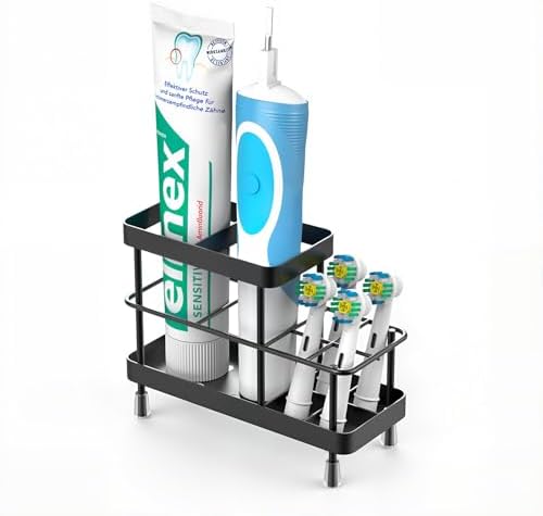 Portacepillos de Dientes para Baño, Portacepillos de Dientes Eléctricos de Acero Inoxidable para Montar en Pared, Porta Cepillo de Dientes para Ducha, Organizador de Baño, 6 Ranuras, Negro