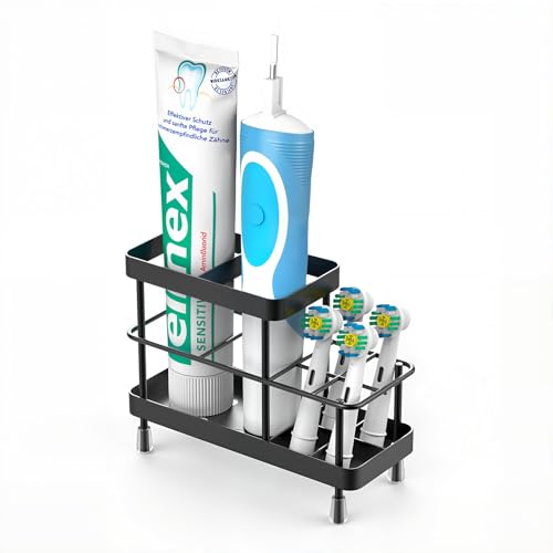 Portacepillos de Dientes para Baño, Portacepillos de Dientes Eléctricos de Acero Inoxidable para Montar en Pared, Porta Cepillo de Dientes para Ducha, Organizador de Baño, 6 Ranuras, Negro