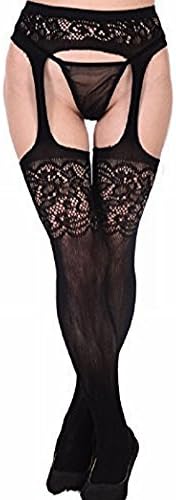 XmaSmile Women's Sexy Lace Lingerie Fishnet Tights Garter Belt Pantyhose Stockings (Free Size fits Most, #1)