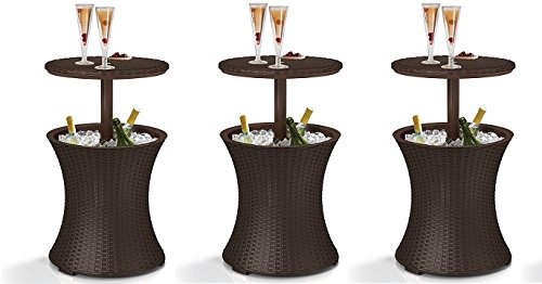 Keter 7.5-Gal Cool Bar Rattan Style Outdoor Patio Pool Cooler Table, Brown (3-Pack)