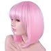 Annivia Light Pink Short Bob Wig with Bangs for Women 12'' Heat Resistant Synthetic Straight Wigs with Bangs Halloween Cosplay Party Wig Natural As Real Hair (Light Pink)