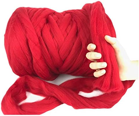 MeriWoolArt 100% Merino Wool Chunky Yarn Super Soft 25 Micron Extra Thick | 4-5 cm |, Hand Knitting, Blanket, Throw, Scarves, Roving, Spinning, Felting (Red, 500g)