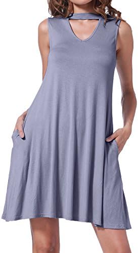 Succlace Women's Summer Sleeveless Loose Swing Casual T Shirt Dress With Pockets