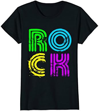 Womens Bright Neon Colours Rock 80's Retro Theme T-Shirt Small Black