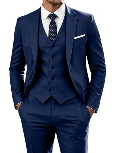 WOMS Men Navy Tuxedo 3 Piece Slim Fit,Notched Lapel Jacket Vest and Pants L at Amazon