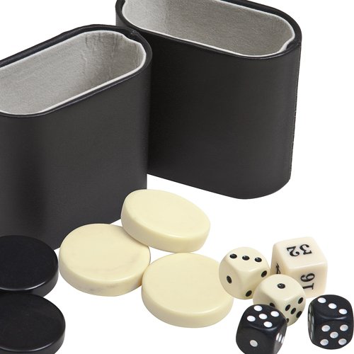 Backgammon Checkers, Dice & Two Genuine Leather Dice Cups
