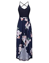 KILIG Vestido largo sin mangas para dama con cuello en V para verano, asimétrico, diseño floral