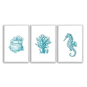 3 Piece Framed Canvas Wall Art Simple Seabed Elements Canvas Prints Home Artwork Decoration for Living Room,Bedroom - 16"x24"x3 Panels