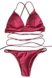 Cupshe Fashion Women's Solid Color Back Crosscriss Padding Bikini Set, Burgundy