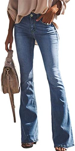 Women's Bell Bottom Flare Jeans Waisted Fitted Classic Tassel Wide Leg Denim Pants