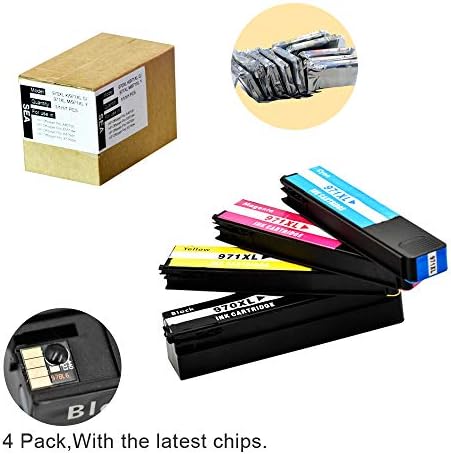 SEA Comaptible 970XL 971XL Ink Cartridges Work with Officejet Pro X451 X476 X551 X576 Printers 4 Pack (1 Black 1 Cyan 1 Magenta 1 Yellow)
