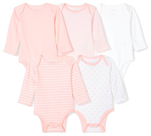 Moon and Back Baby Set of 5 Organic Long-Sleeve Bodysuits, Pink Blush, 0-3 Months