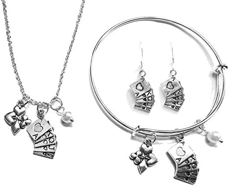 Necklace, Bangle and Earring Set - Playing Card Charms - Great Gift for Card Players