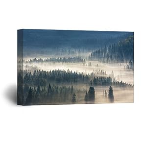 Canvas Wall Art - Pine Forest with Fog - Giclee Print Gallery Wrap Modern Home Art Ready to Hang - 12" x 18"