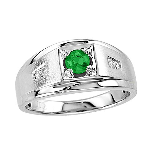 Men s round 5x5mm simulated emerald ring in sterling si…