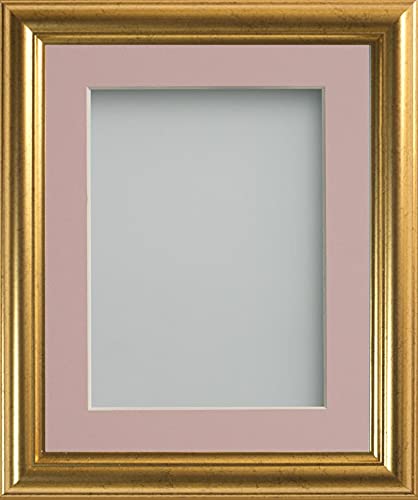 Frame Company Eldridge Gold Photo Frame with Pink Mount, 6x4 for 4x3 inch, fitted with perspex