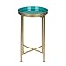 Kate and Laurel Celia Round Metal Foldable Tray Accent Table, Teal and Gold
